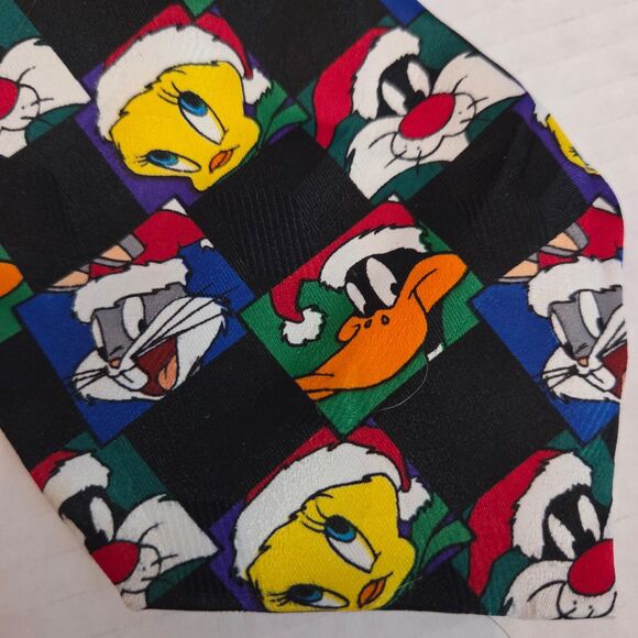 Looney Tunes Vintage Tie Warner Mania Christmas Santa Hat 1996 100% Polyester - Picture 7 of 7